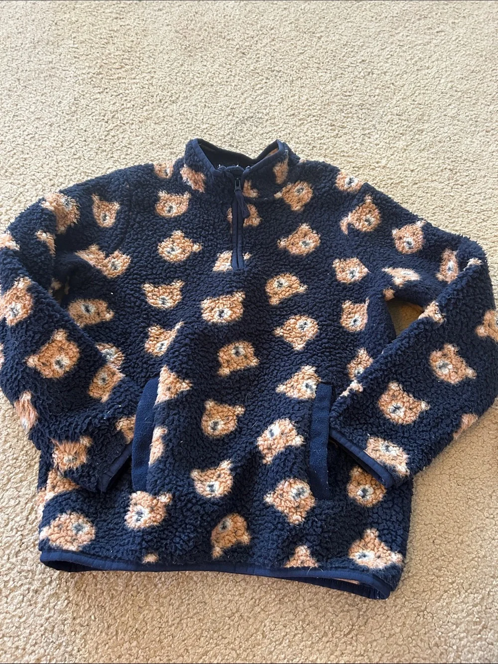 Gymboree Navy Fleece Pullover with Teddy Bear Pattern